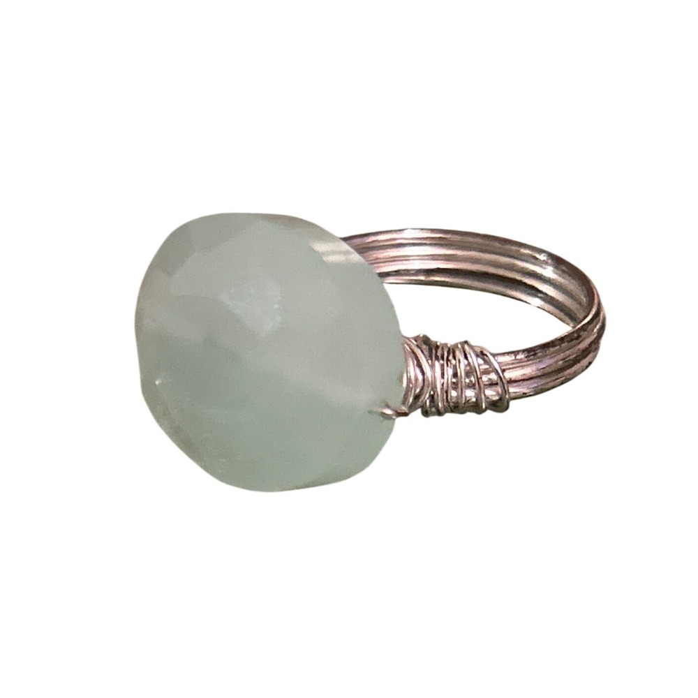 Artisan Wire Wrapped Seafoam‎ Green Faceted Gemstone Statement Ring Size 6.5